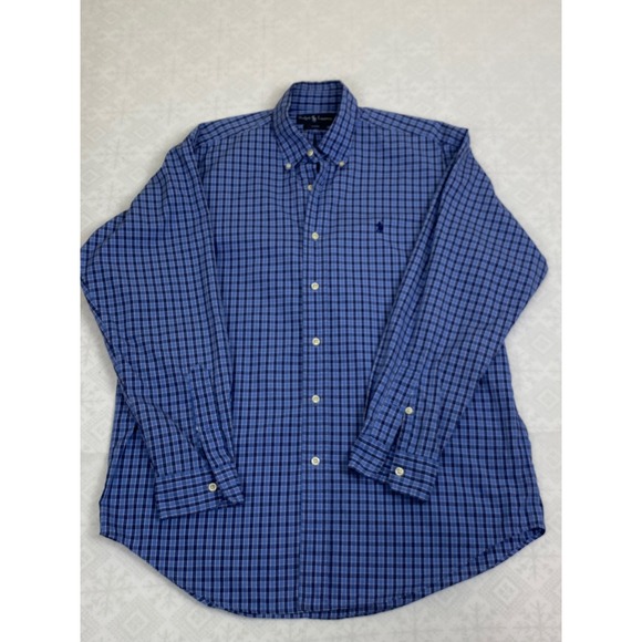 Ralph Lauren Blake Plaid Button Down Shirt Mens Medium Blue Checkered - Picture 1 of 7